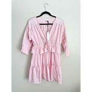 Nordstrom NSR Dress Womens Size Large Pink Kenny Satin Jacquard Ruffle Tassel